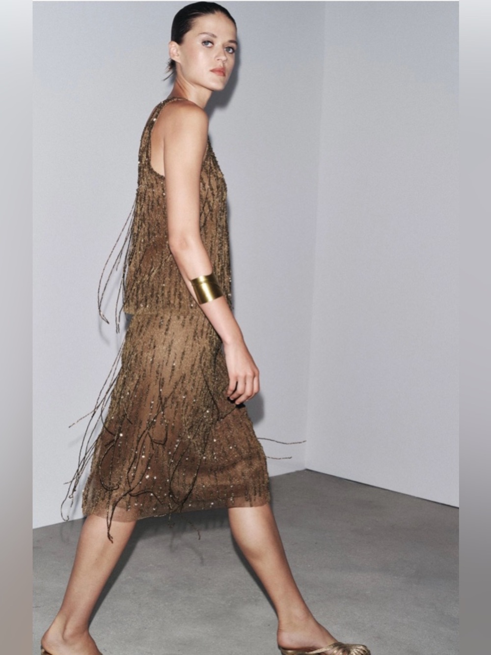 New with tags! Beautiful Zara MetallicBeaded Fringe Tank Top - Picture 2 of 4